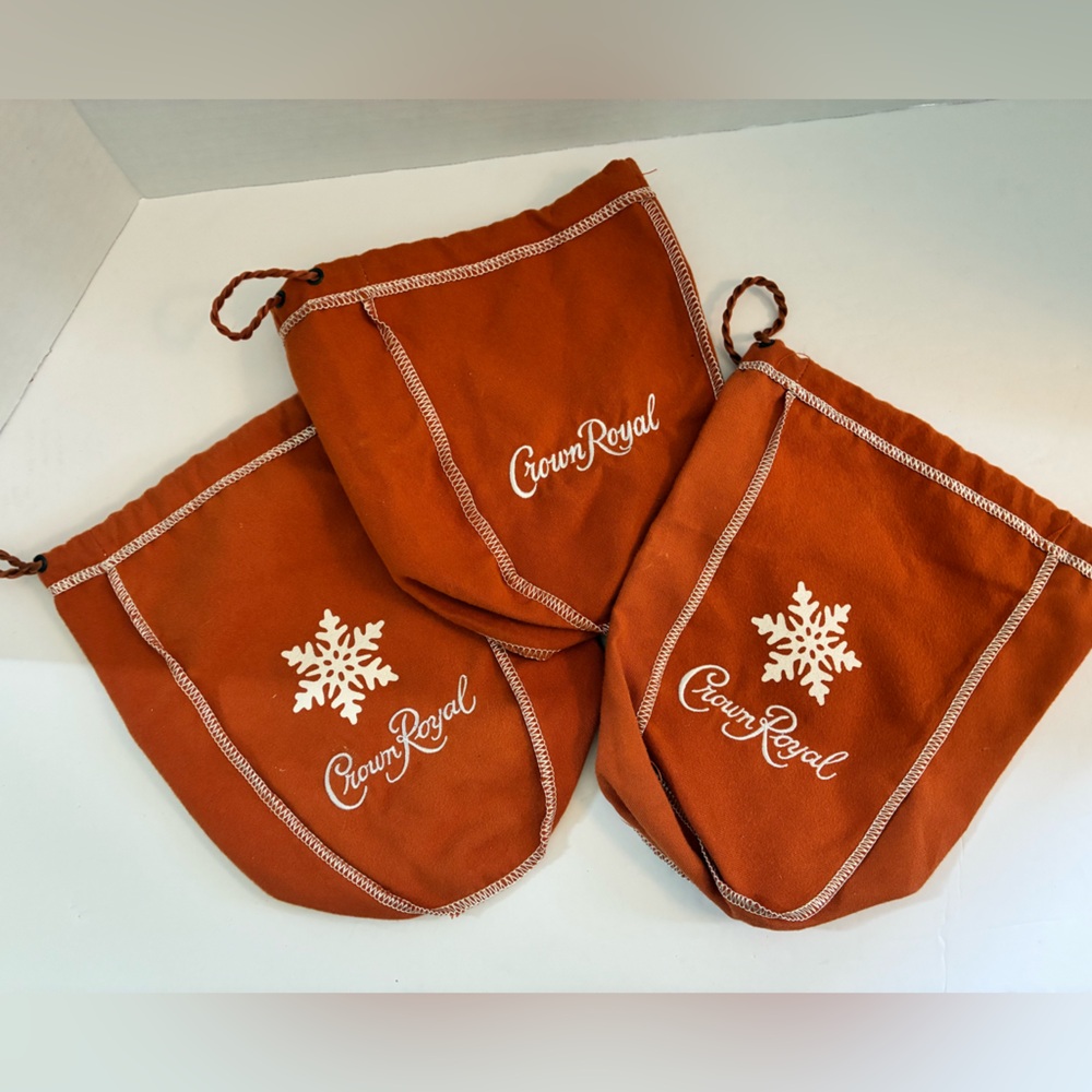 Collectors Addition Crown Royal Orange Snowflake Drawstring Bags